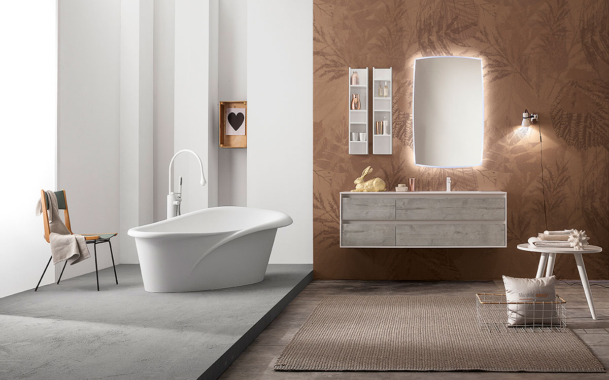 bagno effetto legno moderno specchio vasca design